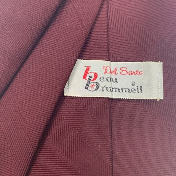 Vintage Del Sarto Beau Brummell Solid Wine Red Textured Mens Neck Tie Necktie - Picture 2 of 3